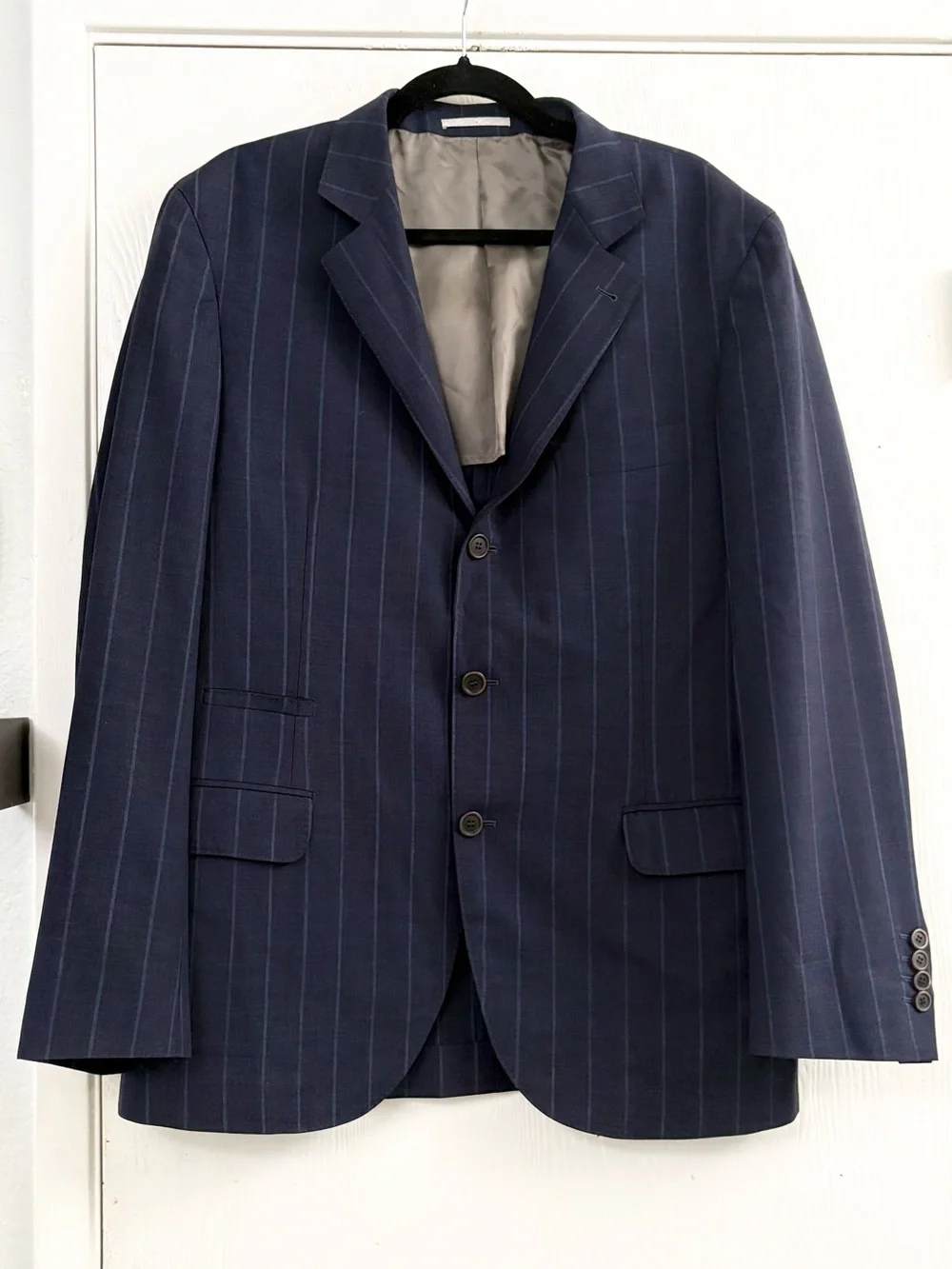 Brunello Cucinelli Men’s 100% Wool Navy Pinstripe Blazer Size 52 US 42